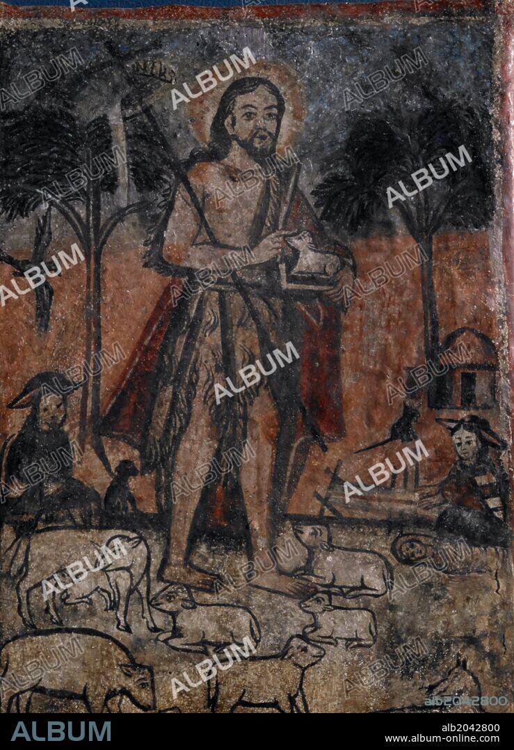 San Juan Bautista. Pintura popular andina. Anónimo, siglo XIX. 32 x 23 cms.