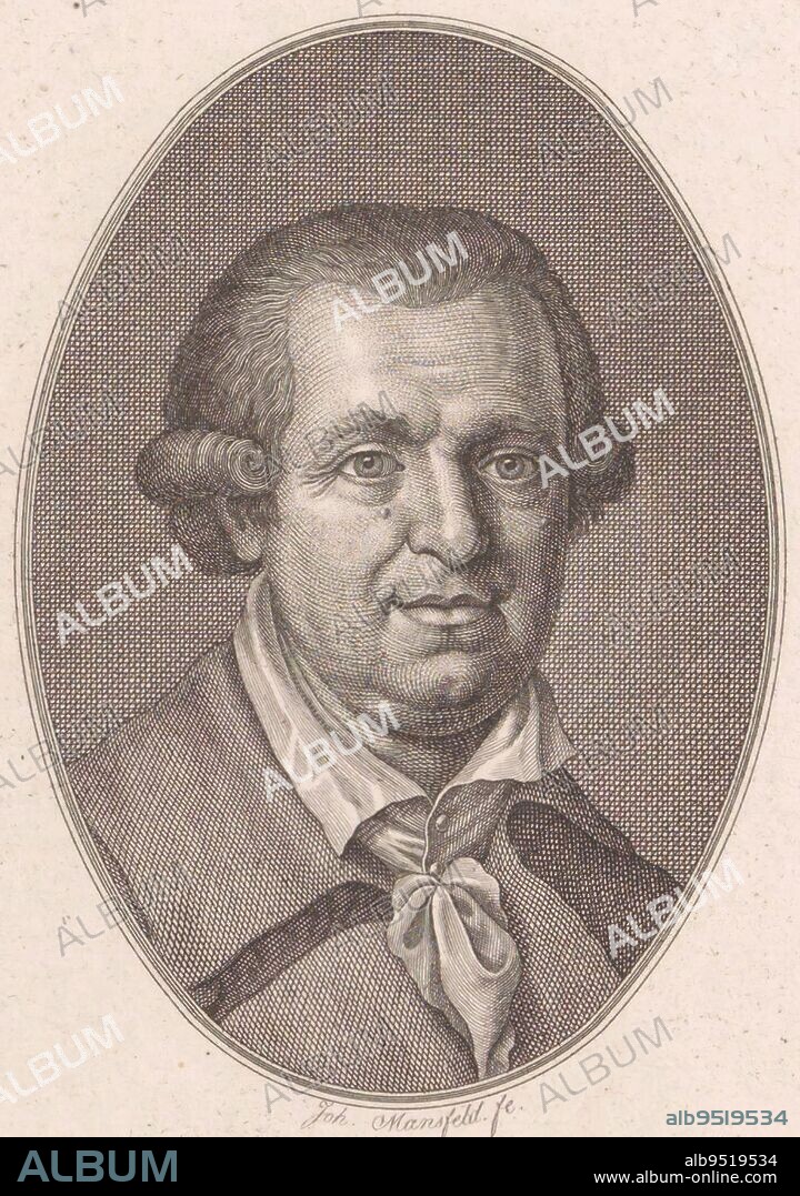 Portrait of Johann Carl August Musäus, Johann Ernst Mansfeld, 1749 - 1796, print maker: Johann Ernst Mansfeld, (mentioned on object), 1749 - 1796, paper, etching, engraving, h 163 mm - w 100 mm.