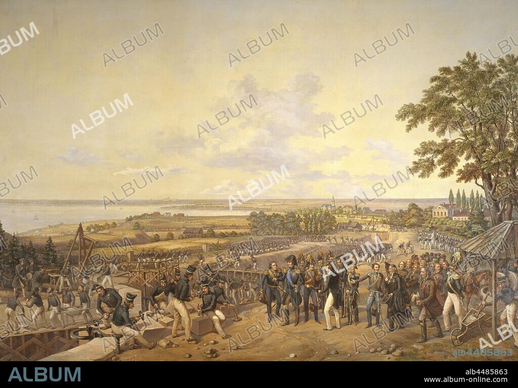 Alexander Wetterling, King Karl XIV Johan, King Carl XIV Johan of Sweden Visiting the Canal Locks at Berg in 1819, Carl XIV Johan's visit to Berg's locks in 1819, painting, Charles XIV John of Sweden, 1856, oil on canvas, Height, 203 cm (79.9 inches), Width, 278 cm (109.4 inches), Signed, AC, Wetterling 1856.