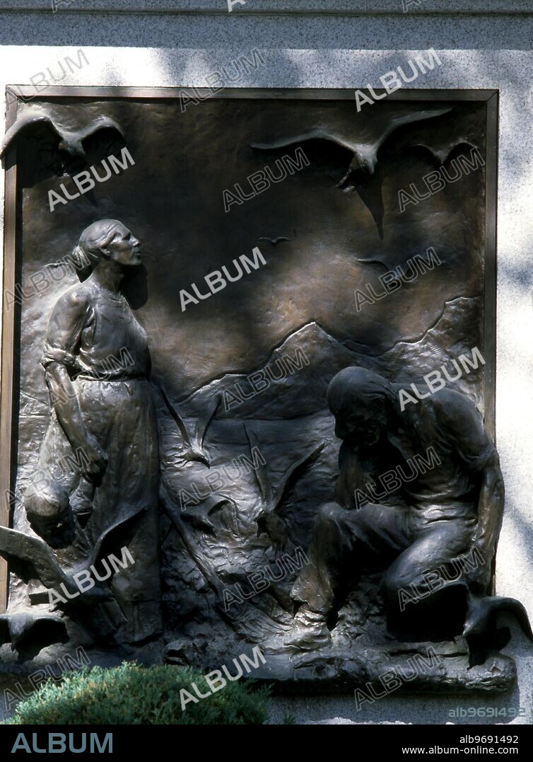 Mormons - Seagull Memorial. Detail of memorial to the seagulls who relieved the locust plague of 1848, Temple Square, Salt Lake City. USA.