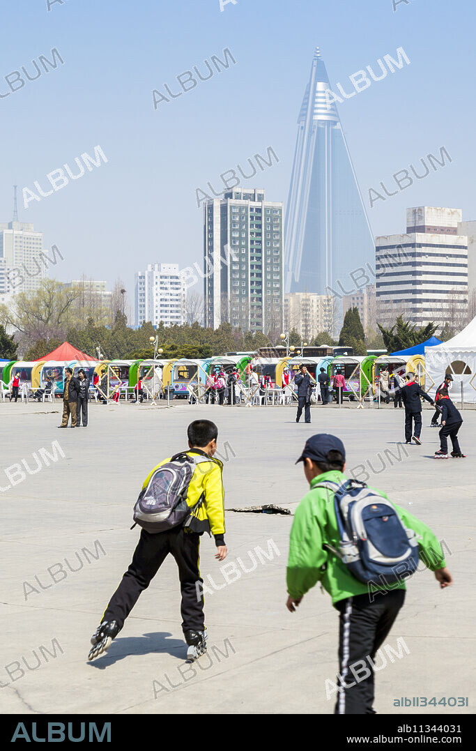Roller skating, Pyongyang, Democratic People's Republic of Korea (DPRK), North Korea, Asia.