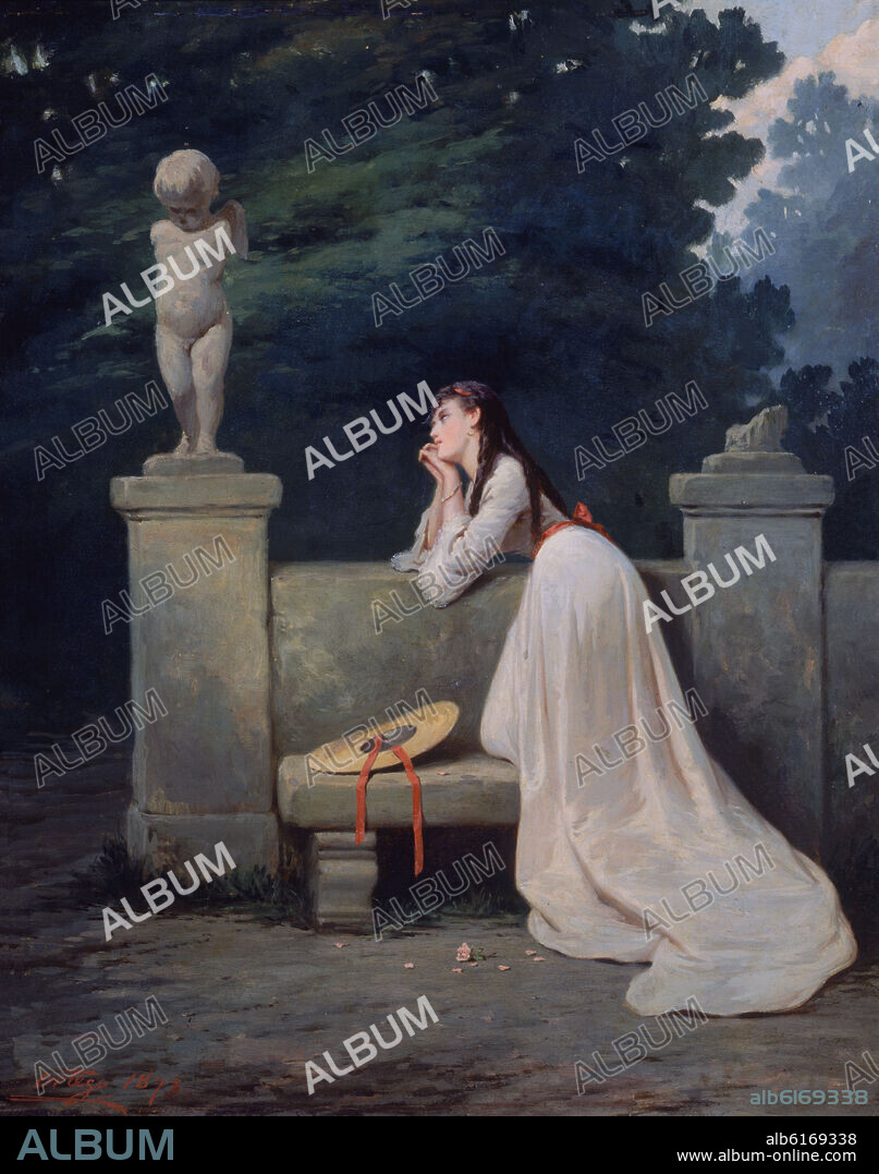 FRANCISCO ORTEGO VEREDA. MELANCOLIA-1873-OLEO TABLA-46,5x37,7 CM.