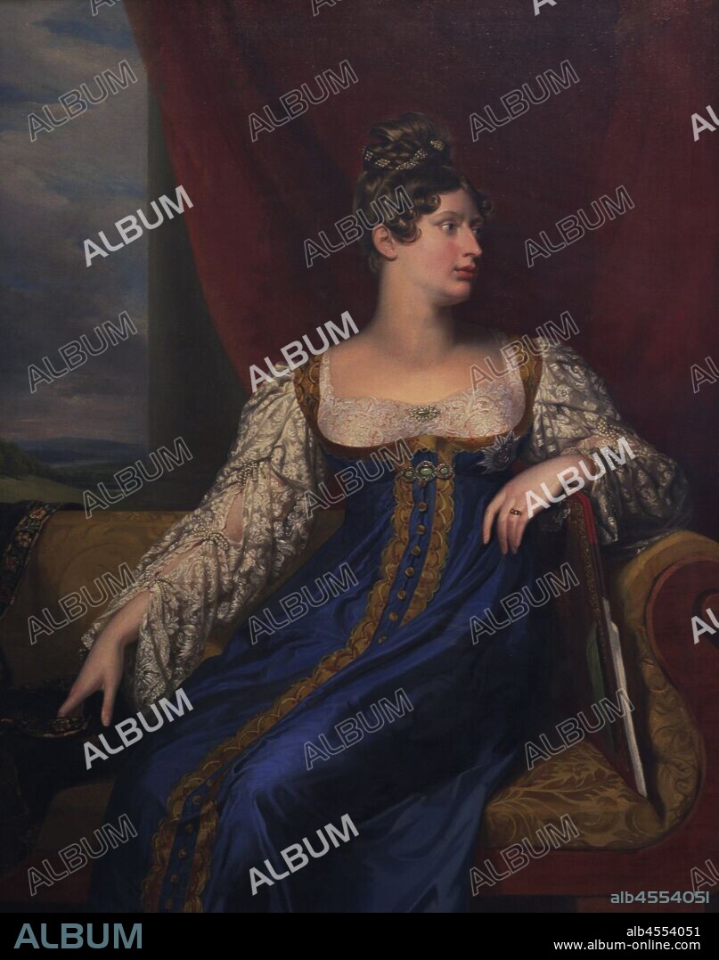 Princess Charlotte Augusta of Wales (1796-1817). She was the only daughter of George IV, then Prince of Wales and his first cousin, Caroline of Brunswick. Portrait by George Dawe (1790-1829). Oil on canvas (139,7 x 108 cm), 1817. Charlotte is shown wearing the Star of St. Catherine of Russia and her "Russian" dress. National Portrait Gallery. London. United Kingdom.