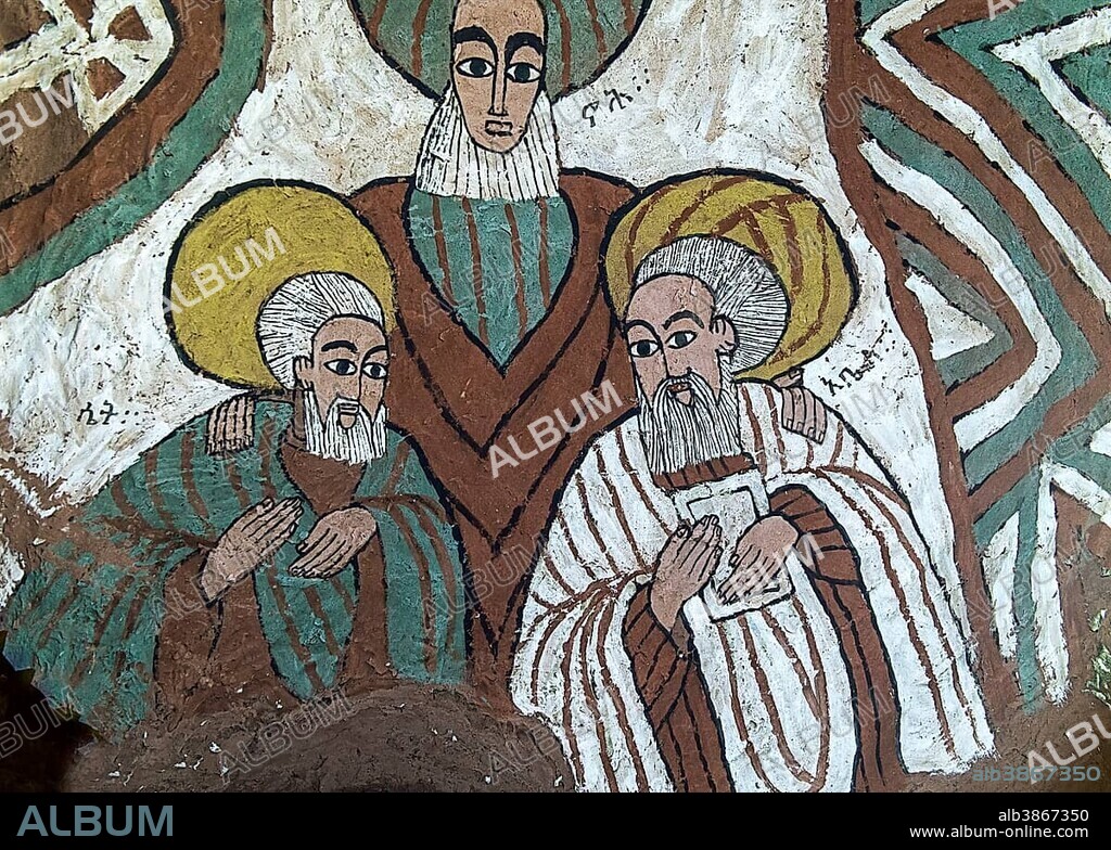 The biblical figures of Seth, Noah and Abel, fresco in the Orthodox rock church of Abuna Yemata Guh, Gheralta Region, Tigray, Ethiopia