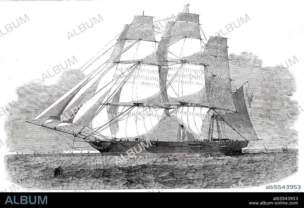 UNKNOWN. The Ship "Oriental", of New York, 1850. Arrival of the first American clipper at West India Docks in London, after the alteration in the Navigation Laws. She '...was built for the China trade...she sailed from New York on her first voyage the 14th September, 1849...A period of fourteen months and nineteen days has elapsed...since which time she has sailed 67,000 miles...The above facts are taken from the log-book, by permission of Capt T. D. Palmer, by Mr. J. Spiller, of Wapping. We should add that the Oriental brings about 1600 tons of tea at £6 per ton, whilst all the ships loading at Whampoa [in China] at the same time only got £3 10s. The bulk of her cargo is consigned to three firms of the highest eminence...'. From "Illustrated London News", 1850.