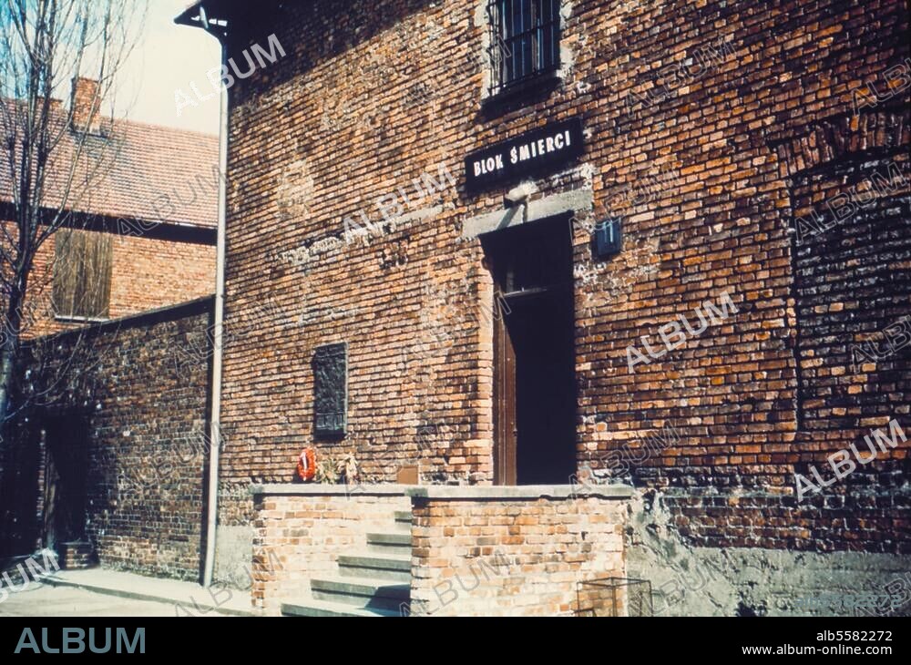 The Holocaust. Auschwitz concentration camp, complex of over 40 concentration and extermination camps built and operated by Nazi Germany in occupied Poland during World War II. Death Block 11 at Auschwitz Concentration Camp. Photo.