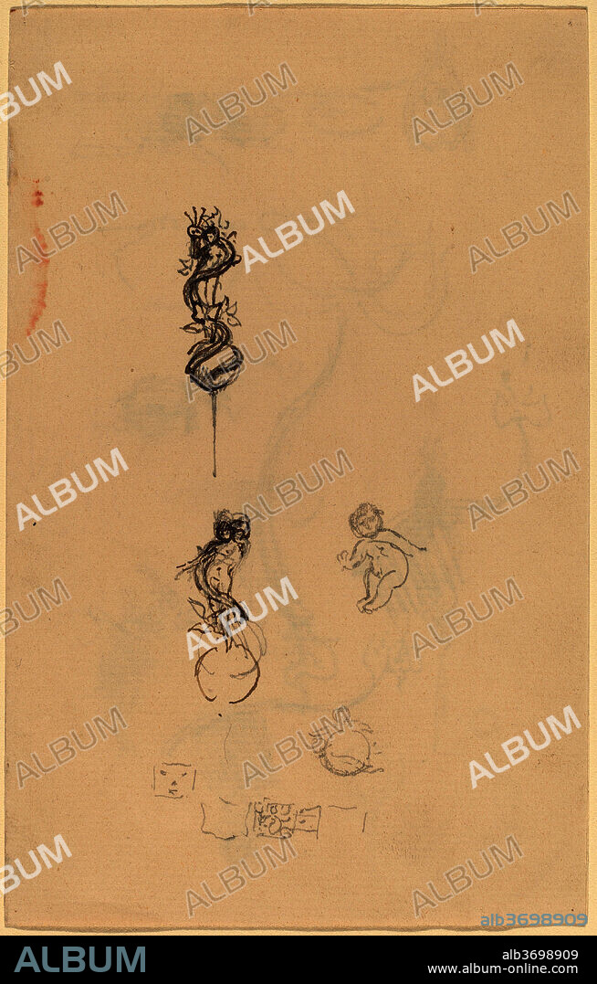 BEATRICE GODWIN WHISTLER. Studies for Jewelry Designs [recto]. Dated: late 19th century. Dimensions: overall: 17.2 x 22 cm (6 3/4 x 8 11/16 in.)  sheet (folded): 17.15 × 11.11 cm (6 3/4 × 4 3/8 in.). Medium: graphite and pen and brown ink on folded laid paper.