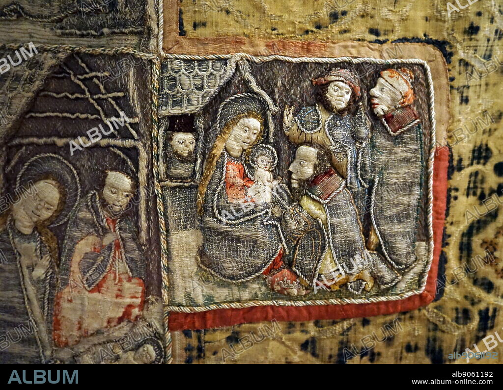Jón Arason's Chasuble, an ornate sleeveless outer vestment worn by a Catholic or High Anglican priest when celebrating Mass. Bishop Jón Arason (1484-1550) an Icelandic Roman Catholic bishop and poet. Dated 16th Century.