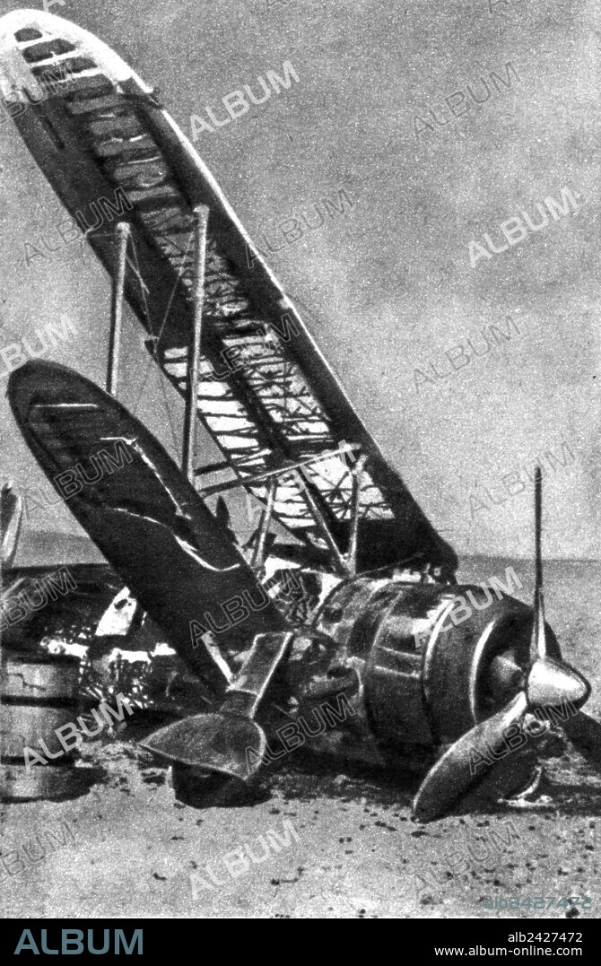 WWII-1940 1941 Second World War North African Campaign 1940 italian fighter Caproni destroyed by the enemy.