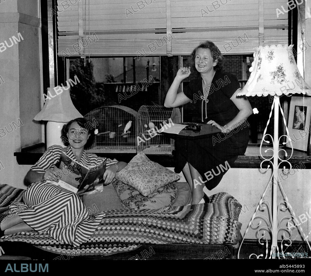 Bachelor girls who have a modern flat at The Cross are radio-film-stage stars Thelma Scott (left) Thelma today is Australia's radio-serial queen (her voice is heard all over the country several has an important part in the film success, Sons of Matthew. Gwen was radio star, but is now *****. March 29, 1950.