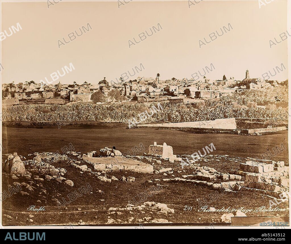 Félix Bonfils, Rameleh, village, Palestine, albumin paper, black and white positive process, image size: height: 22.20 cm; width: 28.10 cm, inscribed: recto: lower left edge of the image copied in: Bonfils, lower right edge of the picture copied: 241 Rameleh, village, Palestine; verso: F. Bonfils, travel photography, hist. place, town, village, prospect of a town, city panorama, silhouette of a town, ruins, Ramla.