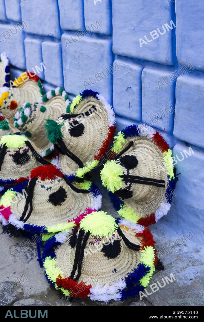sombreros tipicos del Rif, Chefchauen, -Chauen-, Marruecos, norte de Africa, continente africano.