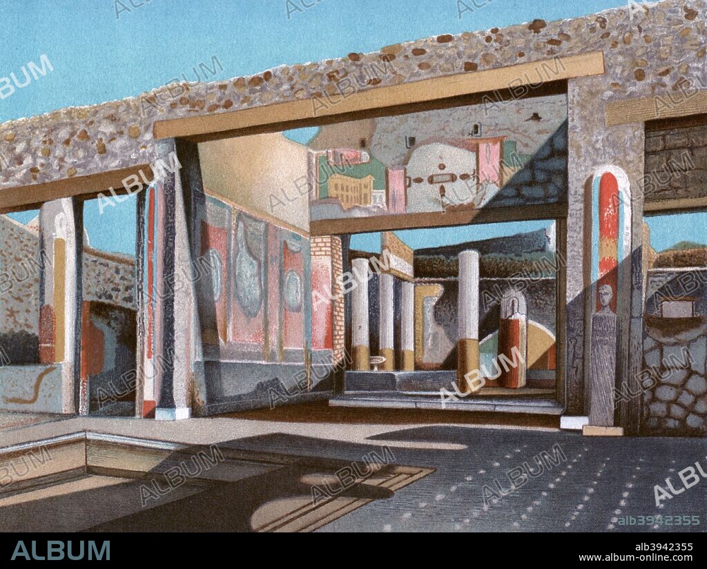 Remains of the house of the banker Lucius Caecilius Iucundus, Pompeii, (1902). The Tablinum, seen from the Atrium. The house was partially destroyed by the eruption of Vesuvius in AD 79. Illustration from 'The World's History, The Mediterranean Nations, by Dr H F Helmolt, Volume IV, published by William Heinemann, (London, 1902).