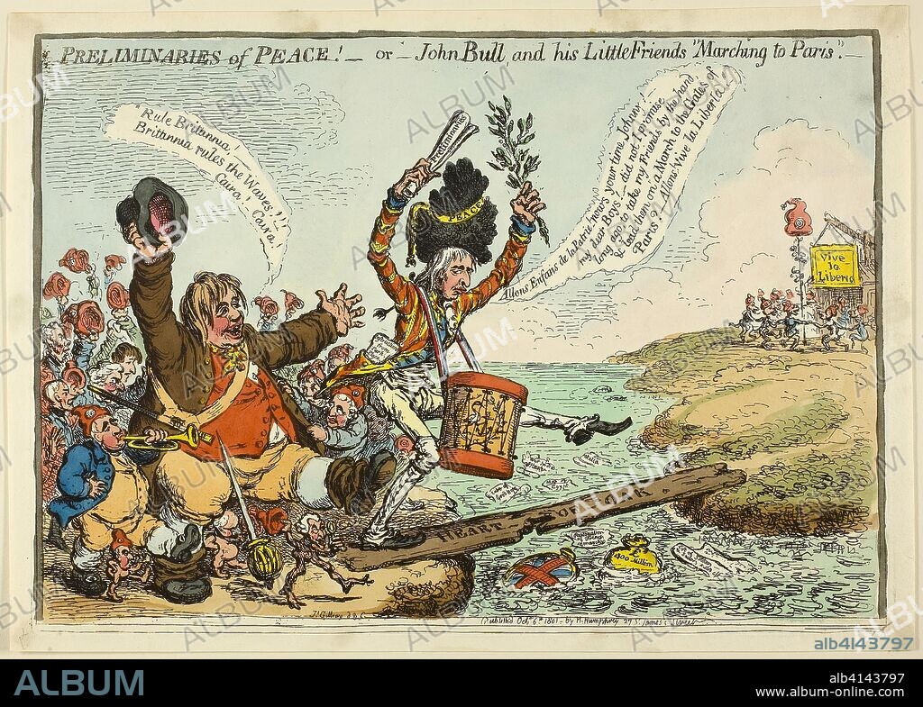 Preliminaries of Peace. James Gillray (English, 1756-1815); published by Hannah Humphrey (English, c. 1745-1818). Date: 1801. Dimensions: 240 × 343 mm (image); 248 × 350 mm (plate); 264 × 370 mm (sheet). Hand-colored etching on paper. Origin: England.