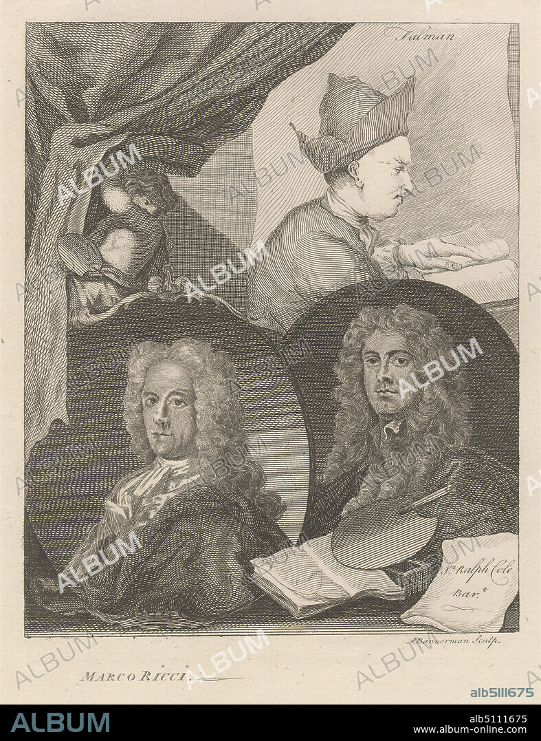 Talman, Sir Ralph Cole, and Marco Ricci, Alexander Bannerman, ca. 17301780, after unknown artist, undated, Line engraving on medium, slightly textured, cream wove paper, Sheet: 11 3/4 x 9 1/4 inches (29.8 x 23.5 cm), Plate: 7 1/4 x 5 3/8 inches (18.4 x 13.7 cm), and Image: 6 x 4 7/8 inches (15.2 x 12.4 cm), men, portrait.