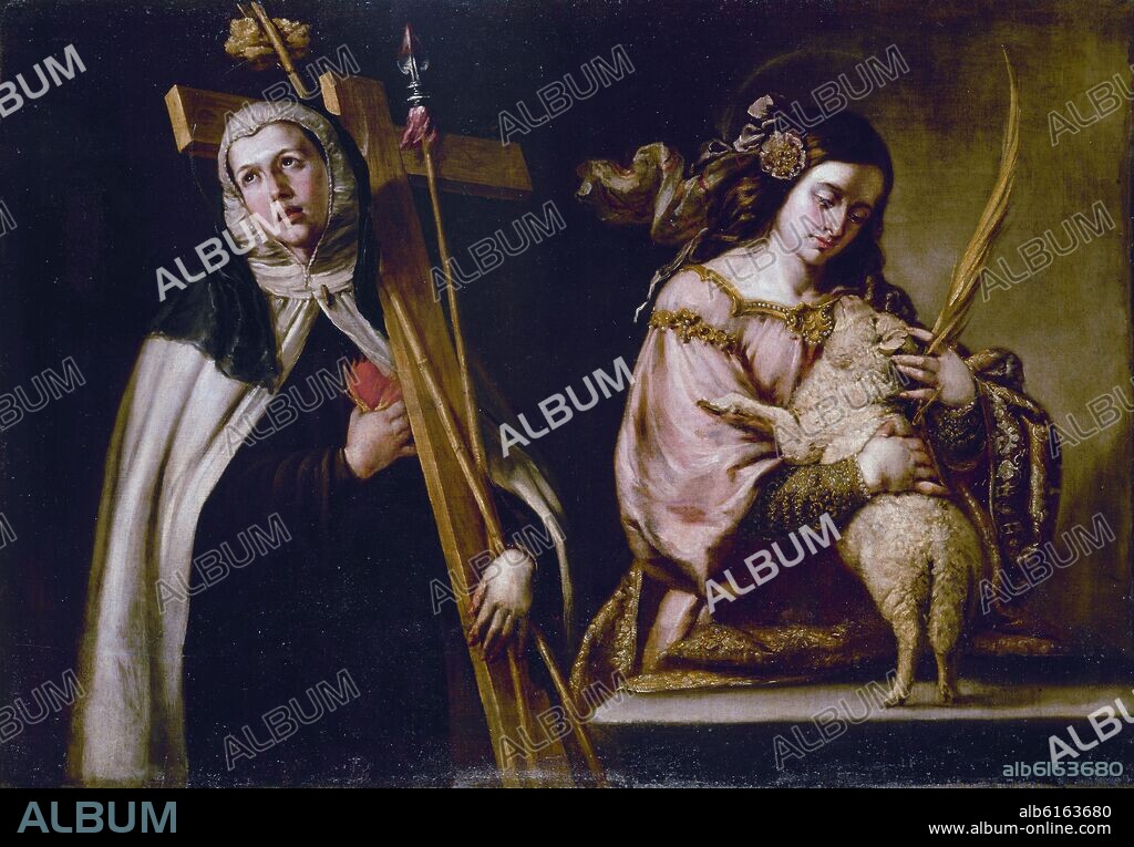 JUAN DE VALDÉS LEAL. SANTA MARIA MAGDALENA PAZZIS Y SANTA INES - O/L 130x185 - BARROCO ESPAÑOL.