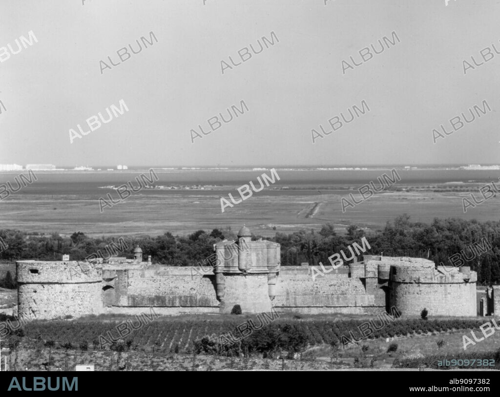 Chateau Salses near Perpignan. Port Barcares beyond.