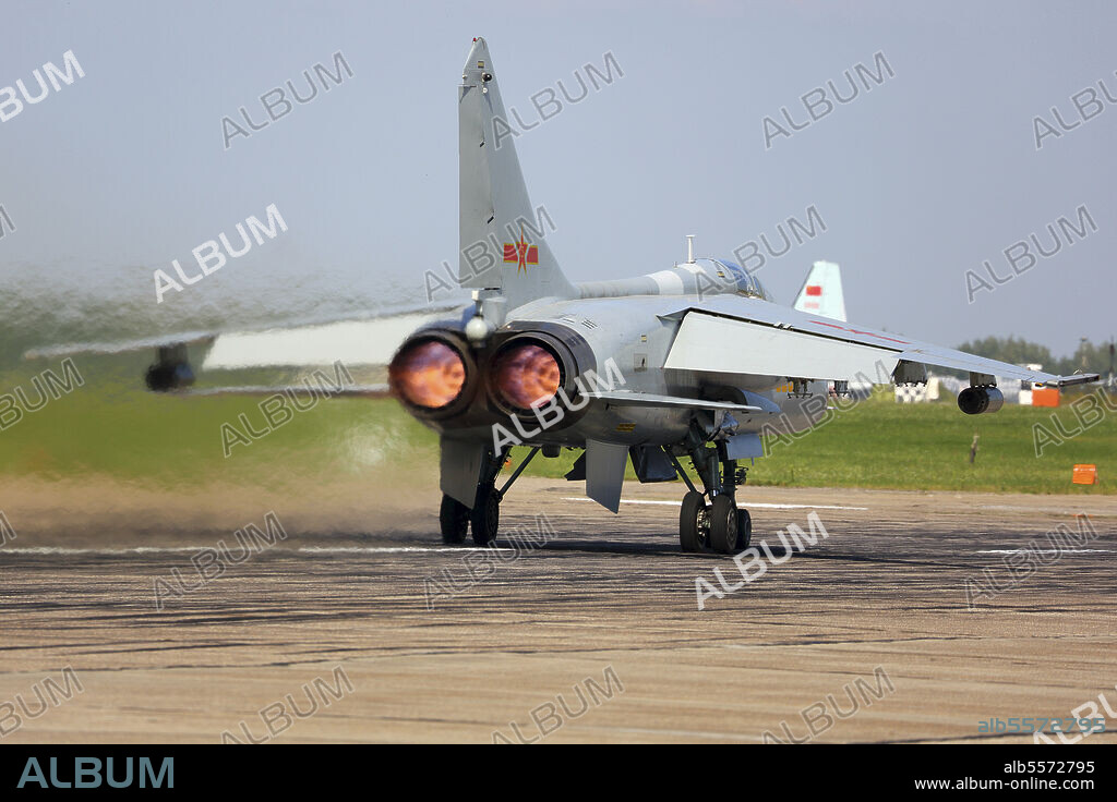 JH-7A FBC-1 Flying Leopard attack airplane of China's People's Liberation Army Air Force taking off.