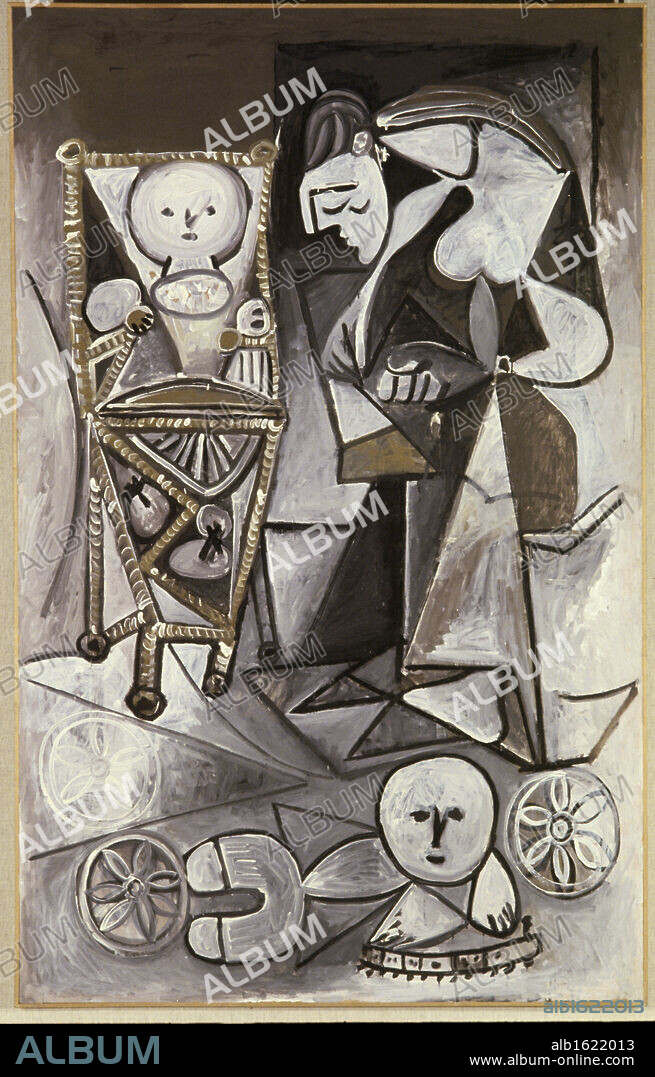 Woman Drawing Surrounded By Her Children by Pablo Picasso, Oil on wood panel, 23 April 1950, 1881-1973.
