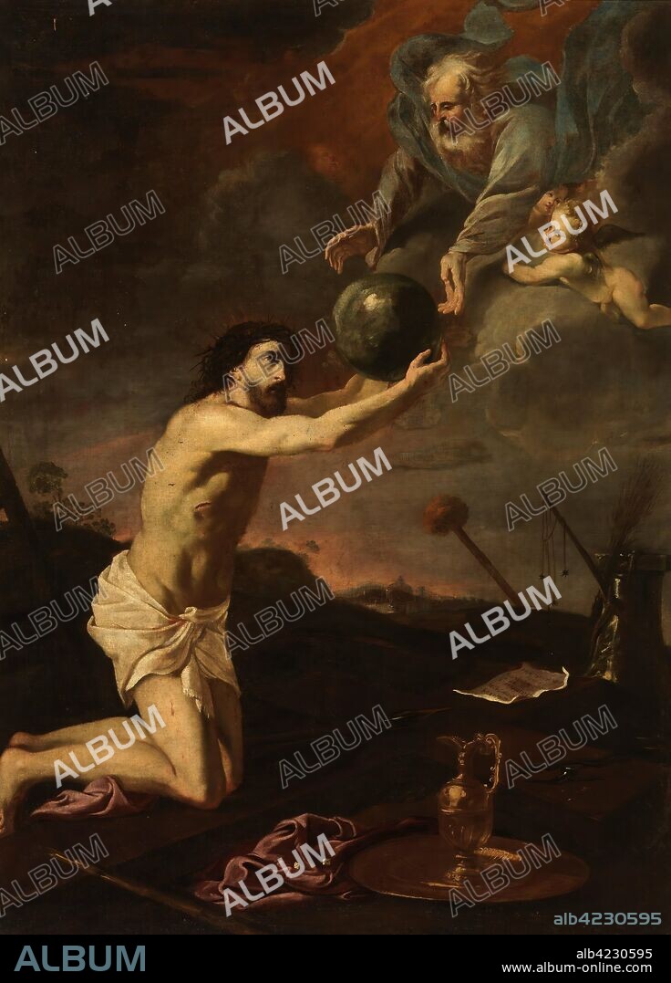 ANTONIO ARIAS FERNÁNDEZ. Antonio Arias Fernández / 'Jesucristo recibe el mundo de manos de Dios Padre'. Hacia 1657. Óleo sobre lienzo, 220 x 164 cm.