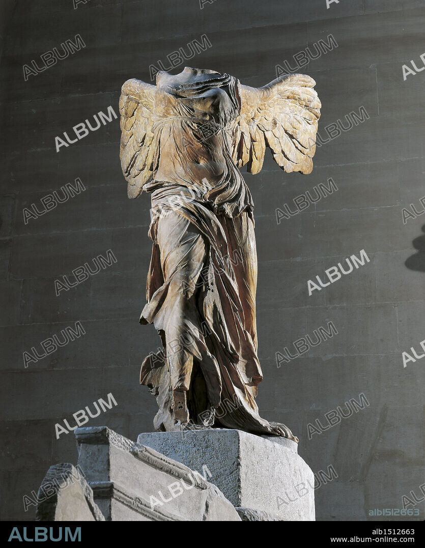 Greek civilization, 2nd century b.C. Parian marble statue of winged Victory of Samothrace, also called Nike of Samothrace, circa 190 b.C. Height 328 cm.