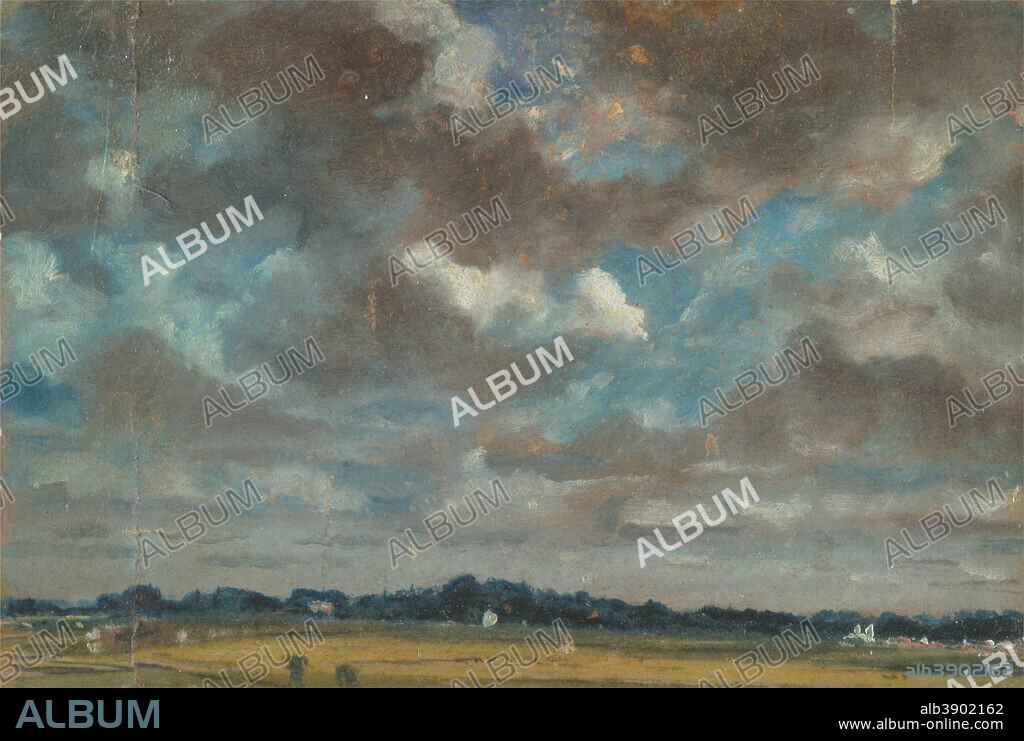 JOHN CONSTABLE. Extensive Landscape with Grey Clouds. Date/Period: Ca. 1821. Painting. Oil on paper on canvas. Height: 194 mm (7.63 in); Width: 279 mm (10.98 in).