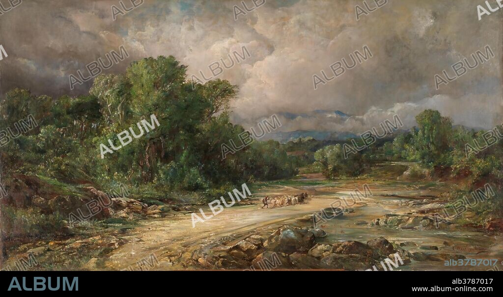 RAMON MARTI ALSINA. Ramón Martí Alsina / 'Paisaje con un rebaño'. 1870 - 1878. Óleo sobre lienzo, 112 x 205 cm.