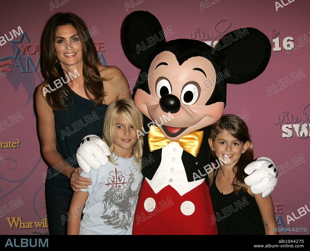 Oct 05, 2008 - Anaheim, California, USA - Model CINDY CRAWFORD with her son PRESLEY, daughter KAIA and MINNIE MOUSE at the Miley Cyrus Sweet 16 Birthday Party held at Disneyland in Anaheim. 05/10/2008