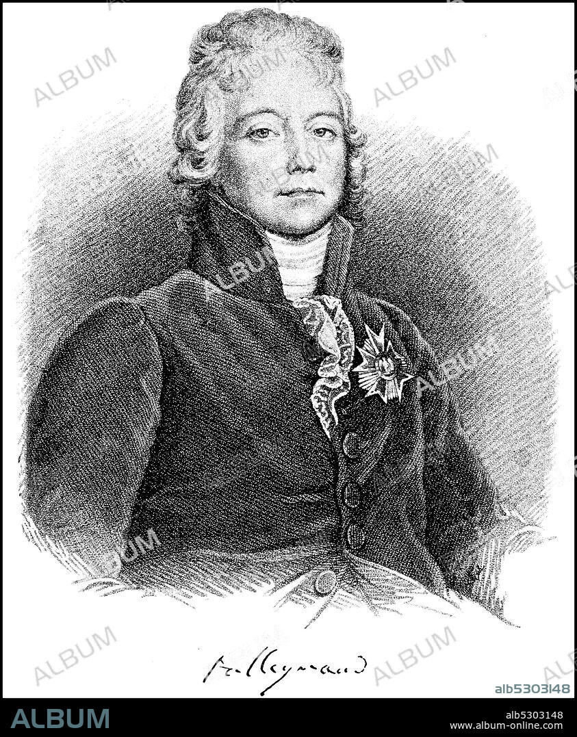 Charles Maurice de Talleyrand-Périgord, February 2, 1754 - May 17, 1838, was one of the most famous French statesmen and Diplomat during the French Revolution, the Napoleonic wars and the Congress of Vienna  /  Charles-Maurice de Talleyrand-Périgord, 2. Februar 1754 - 17. Mai 1838, war einer der bekanntesten französischen Staatsmänner sowie Diplomat während der Französischen Revolution, der Napoleonischen Kriege und beim Wiener Kongress, Historisch, historical, digital improved reproduction of an original from the 19th century / digitale Reproduktion einer Originalvorlage aus dem 19. Jahrhundert,.