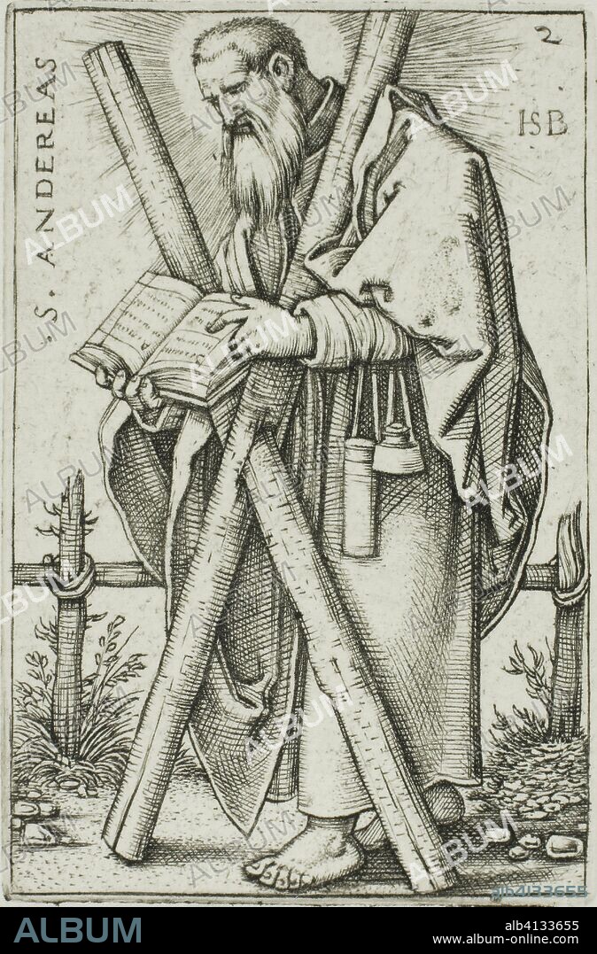 HANS SEBALD BEHAM. St. Andrew, plate 2 from The Twelve Apostles. Sebald Beham; German, 1500-1550. Date: 1545-1546. Dimensions: 44 x 29 mm (image/plate); 305 x 240 mm (sheet). Engraving in black on white wove paper. Origin: Germany.
