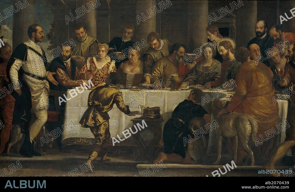 PAOLO VERONESE (atelier). Paolo Veronese (Workshop of) / 'The Wedding at Cana', ca.  1562, Italian School, Oil on canvas, 127 cm x 209 cm, P00494.