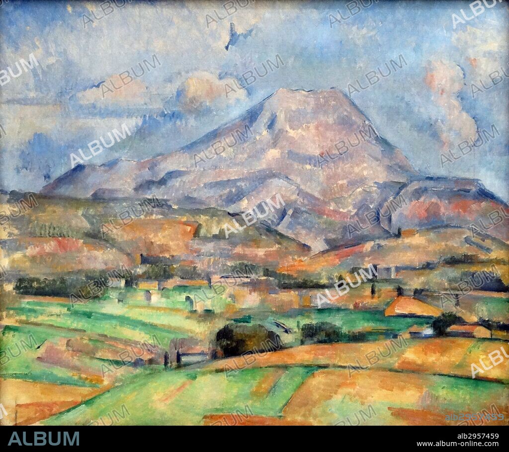 La Montagne Sainte-Victoire (oil on canvas) by Paul Cezanne (1839-1906) a Post-Impressionist painter whose work laid the foundations of the transition from the 19th-century conception of artistic endeavour to a new and radically different world of art in the 20th century.