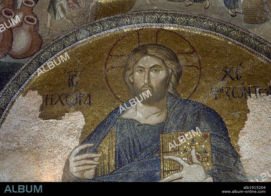 Chora Church. Bizantine art. Mosaic on the lunette over the doorway to the esonarthex portrays. Christ as "The Land of the Living". 1315-1321. Istanbul, Turkey.