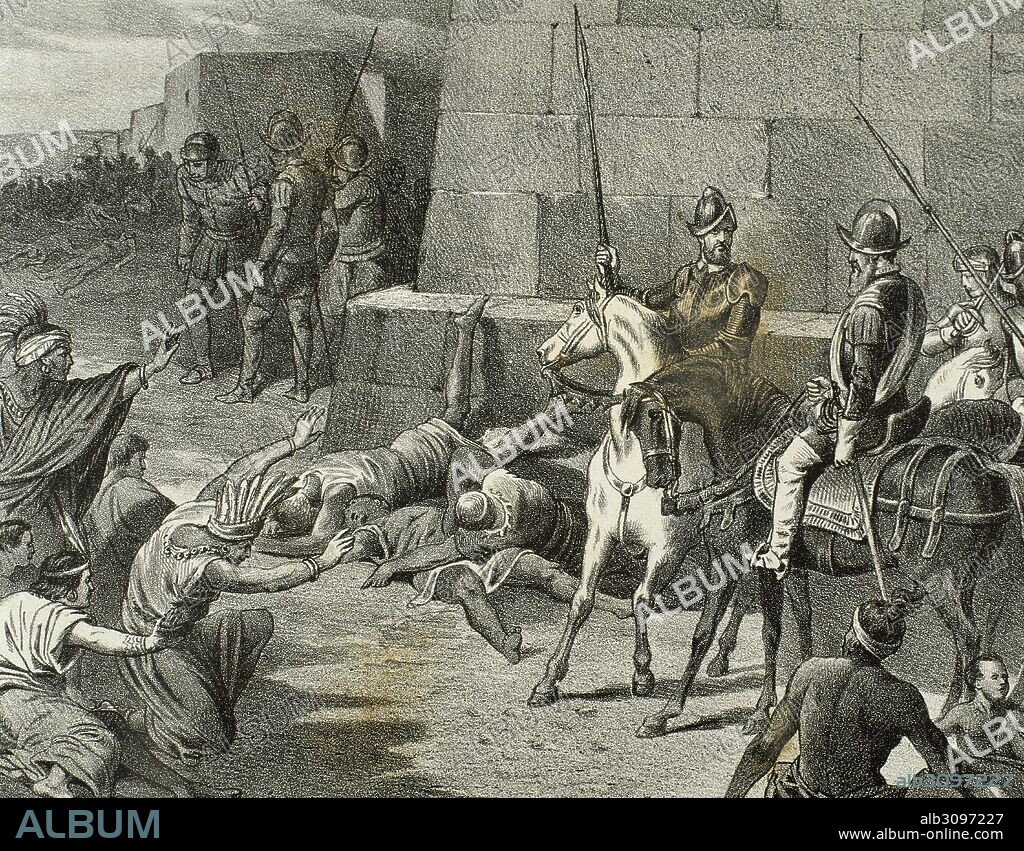 Atahualpa (1497-1533). Inca Emperor. Capture of the Inca ruler by the Spanish force led by Francisco Pizarro in the plaza of Cajamarca on November 16, 1532. Engraving.