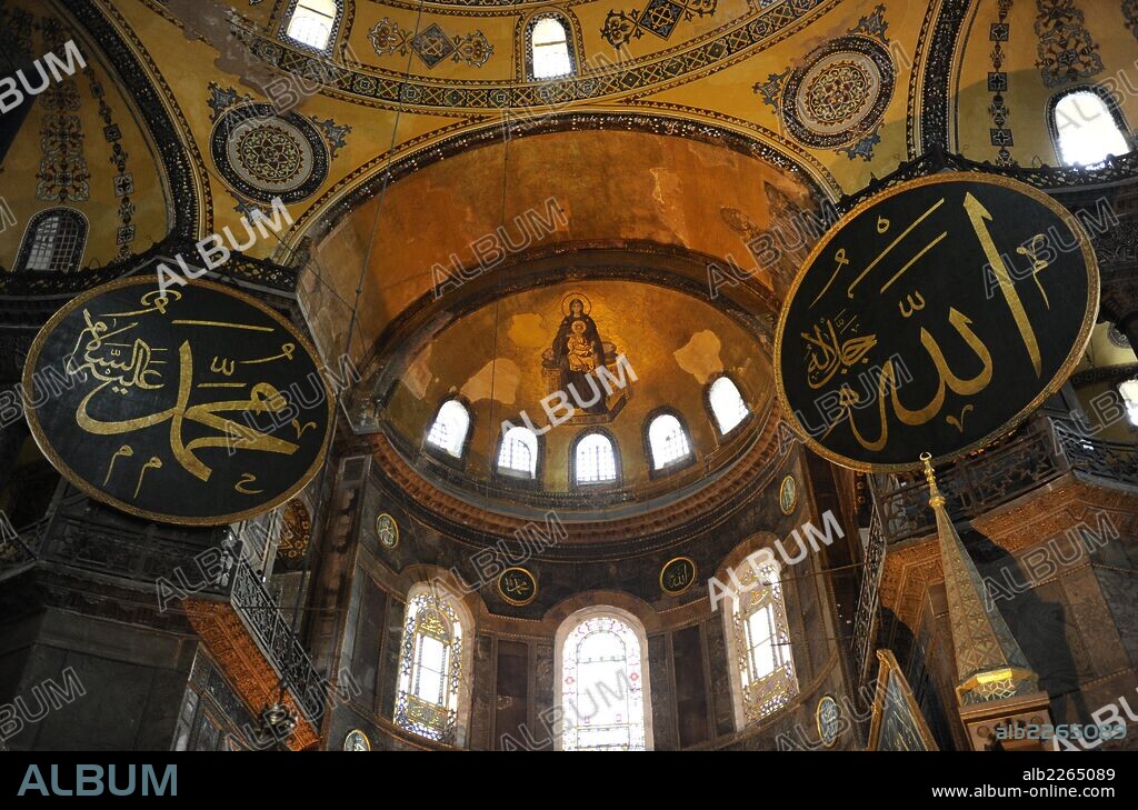 Turkey. Istanbul. Hagia Sophia. Interior. Apse mosaic of the Theotokos, Virgin Mother and Child.