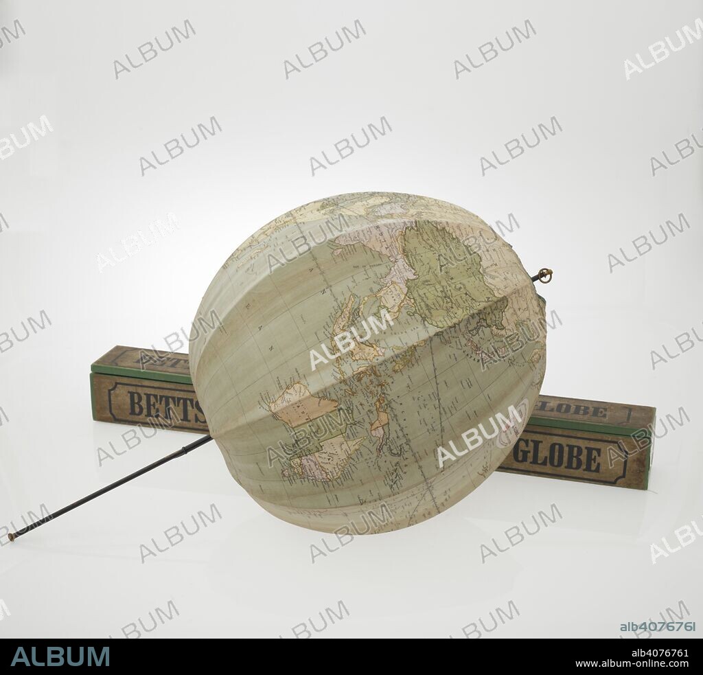 JOHN BETTS. A portable terrestrial globe, ca.1890. Betts's portable terrestrial globe. Compiled from the latest and best authorities. London : George Philip & Son, [ca 1890]. A later version of the globe with same title published ca 1860, printed from a different plate.   The map is printed on linen and can be expanded to form a globe by means of an umbrella-like mechanism.   In a box labelled â€œBetts's Patent Portable Globeâ€.  Physical Description: 1 globe ; 41cm. in diam.; Scale 1:34 000 000. Source: Maps G.46.