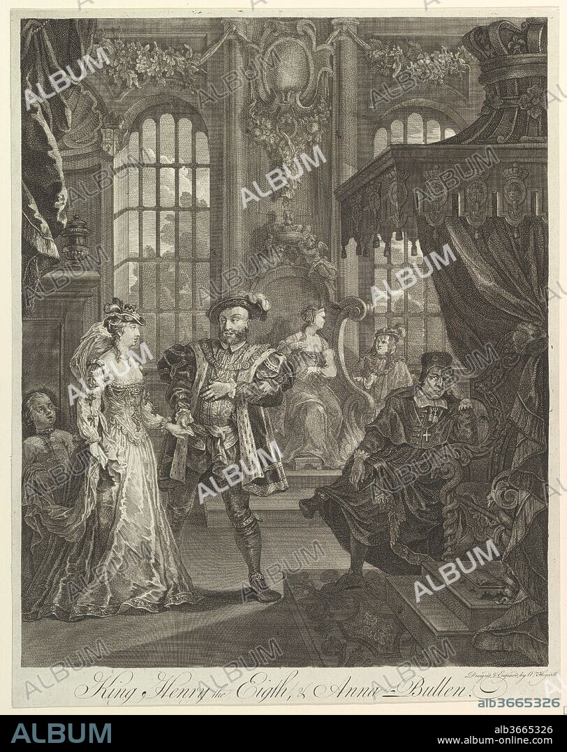 King Henry the Eighth and Anna Bullen. Artist: William Hogarth (British, London 1697-1764 London). Dimensions: sheet: 18 9/16 x 14 11/16 in. (47.1 x 37.3 cm). Sitter: Henry VIII, King of England and Ireland (British, London 1491-1547 London); Anne Boleyn (British, ca. 1500-1536); Cardinal Thomas Wolsey (British, 1471/1475-1530). Subject: William Shakespeare (British, Stratford-upon-Avon 1564-1616 Stratford-upon-Avon). Date: ca. 1728.