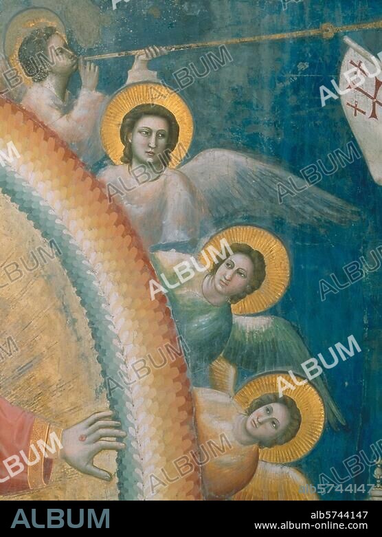 Giotto di Bondone. 1266-1337, et atelier. "Le Jugement dernier", vers 1303/06. Détail: anges autour de la mandorle du Christ. Fresque, H. 10,00; L. 8,40. Padoue, Chapelle Scrovegni (dite aussi Chapelle de l'Arena), paroi ouest.