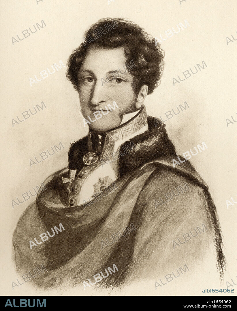 Ernest I, Duke of Saxe-Coburg-Saalfeld later Duke of Saxe-Coburg-Gotha, 1784-1844. Father of Prince Albert. From a portrait by Dickinson after Ruprecht.From the book 'The Girlhood of Queen Victoria 1832-1840 Vol II' published 1912.