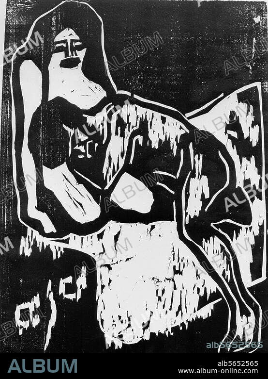 KARL SCHMIDT-ROTTLUFF. Schmidt-Rottluff, Karl. 1884-1976. "Liebespaar", 1909 (gedruckt 1913). Holzschnitt, Blatt 67,3 × 51 cm, Stock 55,2 × 41,7 cm. Inv. KK 1955/21. Wuppertal, Von der Heydt-Museum.