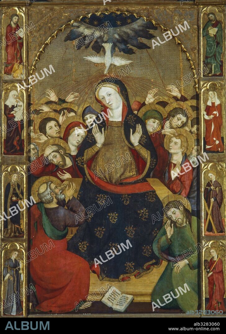 PERE SERRA. Retablo del Espíritu Santo, 1394. Pentocostés. Pintura al temple sobre tabla.  146 x 96 cm. Pintura al temple sobre tabla. Colegiata Basílica de Santa María, Manresa.