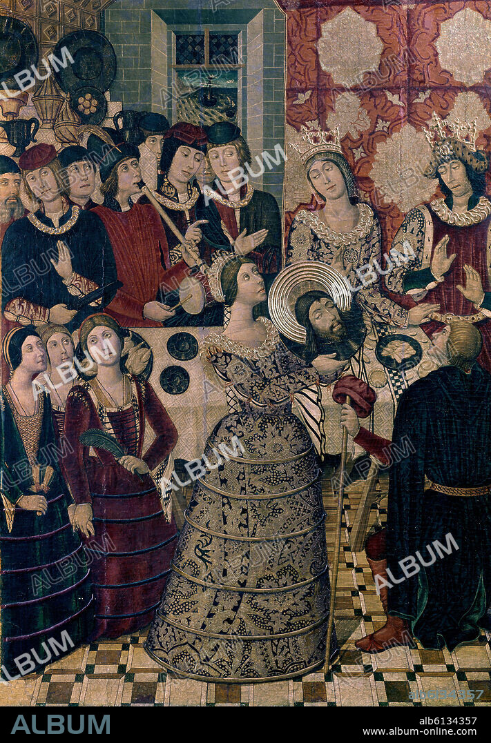 PEDRO GARCÍA DE BENAVARRE. FESTIN DE HERODES O SALOME CON LA CABEZA DE BAUTISTA - SIGLO XV - RETABLO DE LA IGLESIA DE SAN JUAN DEL MERCAT EN LERIDA.