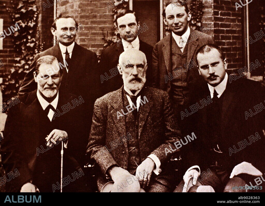 Photograph of Sigmund Freud, Carl Jung and Sándor Ferenczi along with other members of the growing world of psychoanalysis, in front of Clark University. Taken in 1909. Carl Jung was Swiss, and lived 26 July 18756 June 1961. Sigmund Freud was Austrian, and lived between 6 May 1856-September 1939. Sándor Ferenczi was Hungarian, and lived between 7 July 187322 May 1933. All were involved in the founding stages of psychoanalysis. The three other members of the group are American psychoanalyst G. Stanley Hall, Austrian/American Abraham Brill and British/Welsh psychoanalyst Ernest Jones.