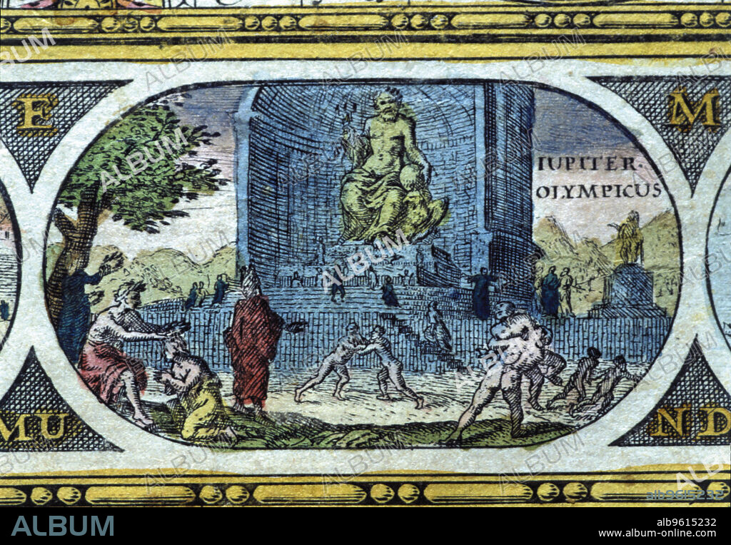 'Temple of Jupiter', coloured engraving from the book 'Le Theatre du monde' or 'Nouvel Atlas', 1645, created, printed and published in Amsterdam by William and Jean Bleau.