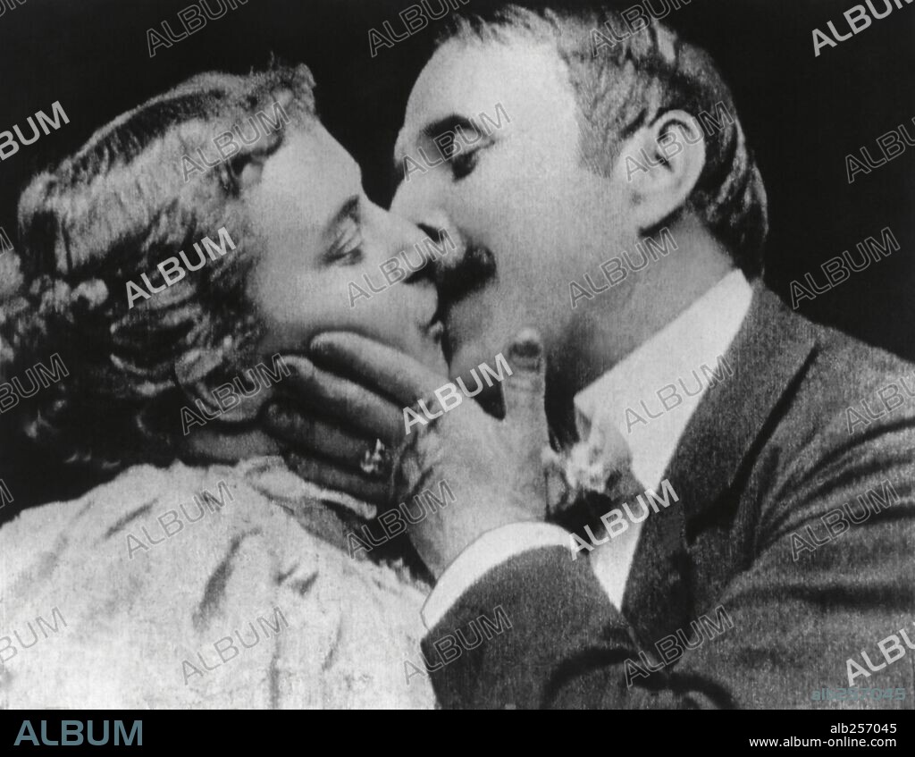 JOHN RICE and MAY IRWIN in THE KISS, 1896, directed by WILLIAM HEISE. Copyright EDISON MANUFACTURING COMPANY.