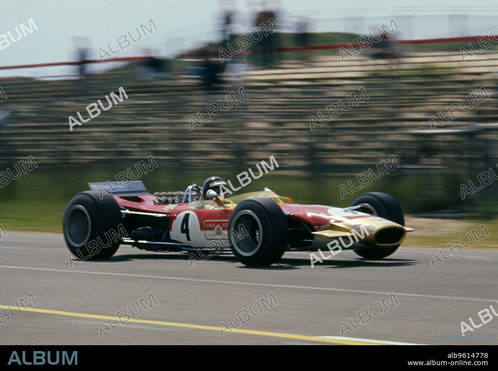 Lotus 49, Gold Leaf, driven by Jackie Oliver at the 1968 Dutch Grand Prix.