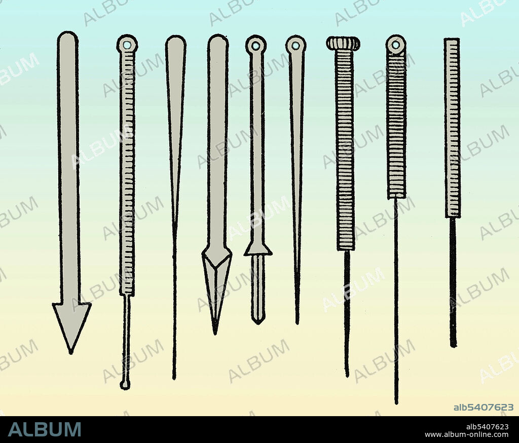 In ancient times nine varying types of needles were used in China for acupuncture. Nine types of needles are described in Lingshu (Miraculous Pivot); filiform needle, shear needle, round-pointed needle, spoon needle, lance needle, round-sharp needle, stiletto needle, long needle and big needle. Not all of them were needles; some were in the form of small lances, others had a ball point or a triple cutting edge. The latter were also used for opening tumors or letting blood. Acupuncture needles are typically made of stainless steel, making them flexible and preventing them from rusting or breaking. Acupuncture is a form of alternative medicine in which thin needles are inserted into the body. It is a key component of traditional Chinese medicine (TCM). Acupuncture is believed to have originated around 100 BC in China, around the time The Yellow Emperor's Classic of Internal Medicine (Huangdi Neijing) was published, though some experts suggest it could have been practiced earlier.