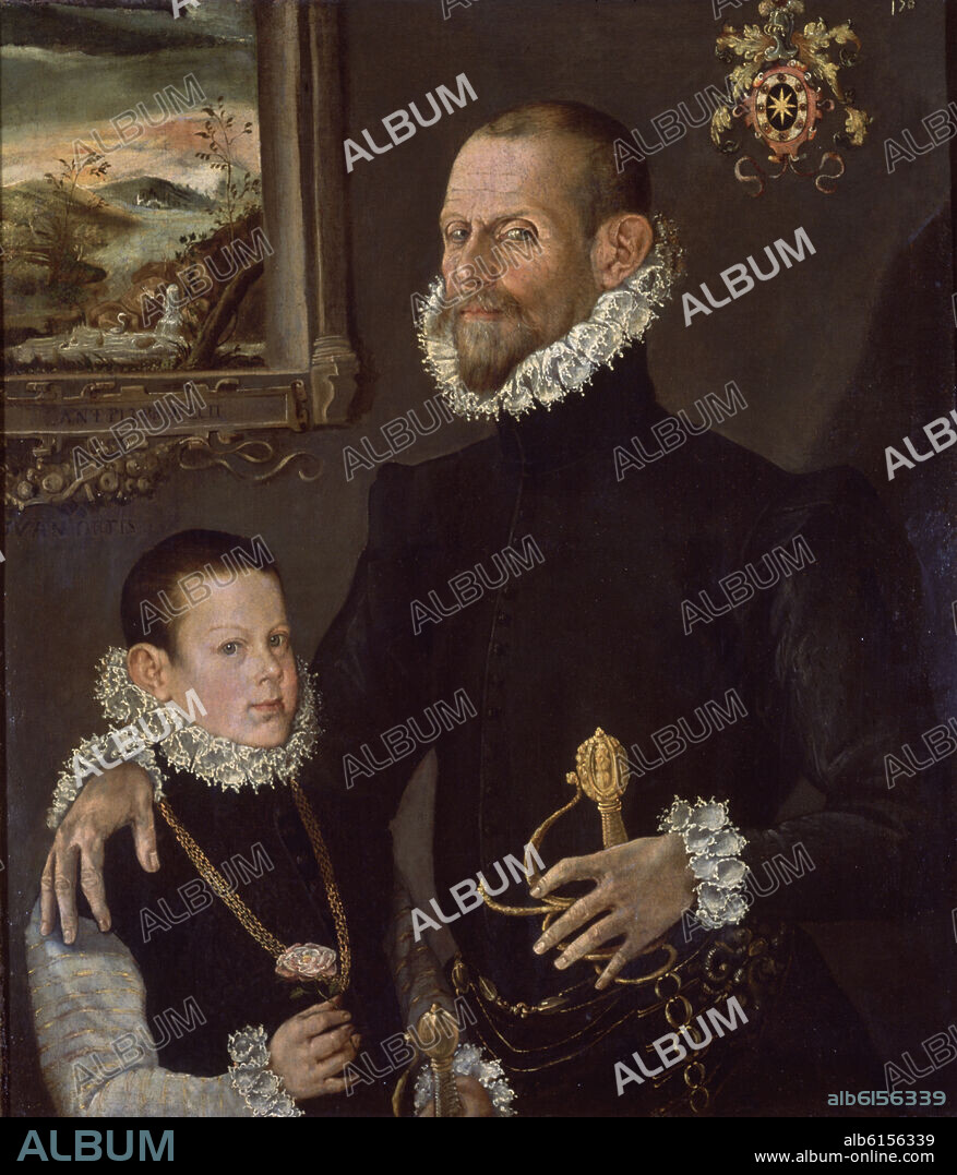 ANTÓN PIZARRO. RETRATO DE CABALLERO CON NIÑO - ESCUELA TOLEDANA - SIGLO XVII - DISCIPULO DEL GRECO.