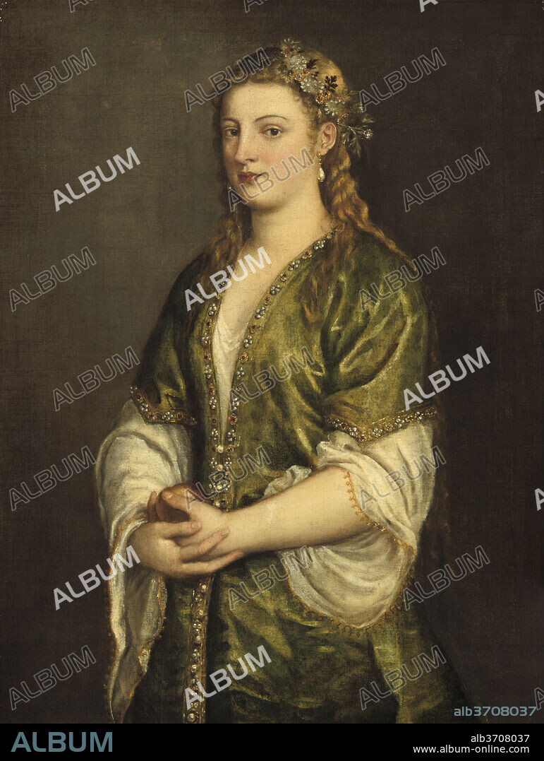 TITIAN. Portrait of a Lady. Dated: c. 1555. Dimensions: overall: 97.8 × 73.8 cm (38 1/2 × 29 1/16 in.)  framed: 123 x 99.4 x 9.8 cm (48 7/16 x 39 1/8 x 3 7/8 in.). Medium: oil on canvas.