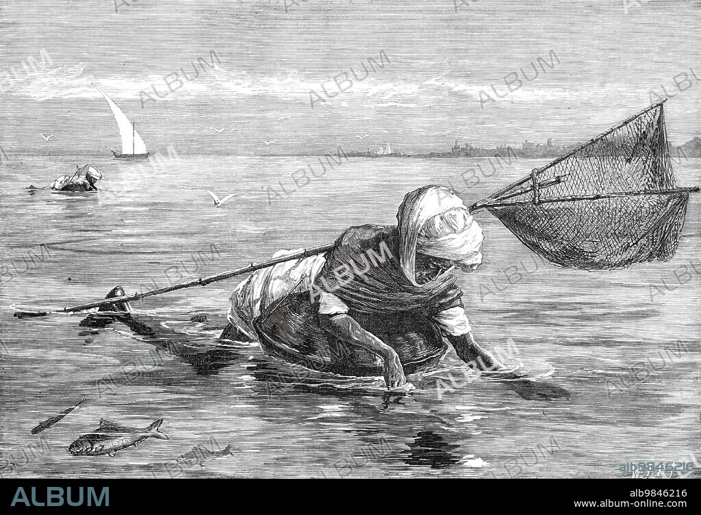 The Royal Visit to India: Pala Fishermen on the Indus, 1876. From a sketch by Captain Frank James, of the Bombay Staff Corps. From "Illustrated London News", 1876.